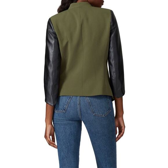 SLATE & WILLOW Faux Leather Sleeve Hunter Green Blazer Jacket Size 6 - Picture 2 of 13